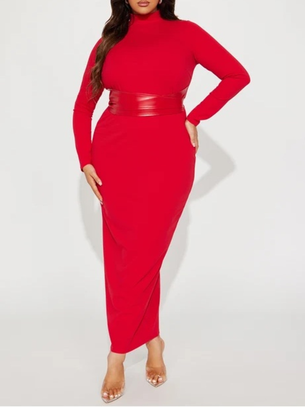 Fashion Nova Red Brianna Belted Maxi Dress
